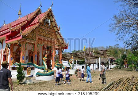 Travlers Thai People Go To Wat Don Moon Temple For Praying And Respect Buddha Statue Inside Ubosot