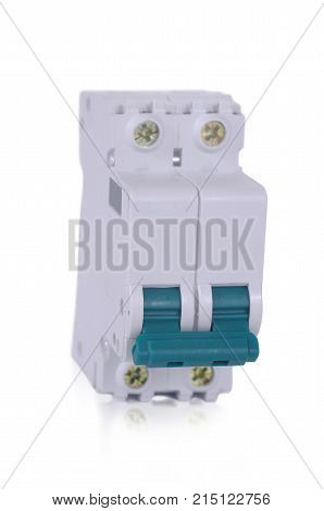 Miniature circuit breaker isolated on white background.