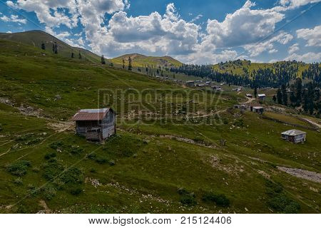 Rural mountain landscapes of Georgian Adjara region near village of Khulo