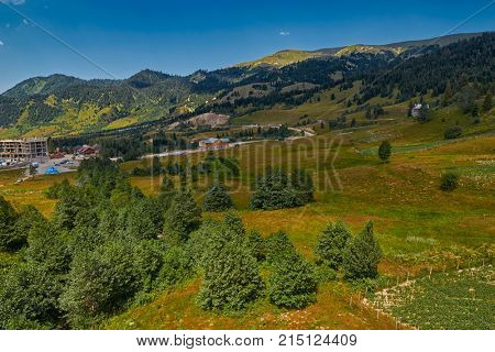 Rural mountain landscapes of Georgian Adjara region near village of Khulo