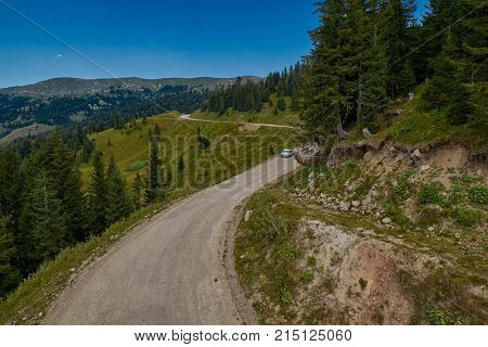 Challenging mountain unpaved road Akhaltsikhe-Batumi and Rural mountain landscapes of Georgian Adjara region near village of Khulo