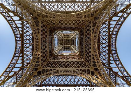 Up View Of The Eiffel Tower From The Center Of The Tower, Paris, France