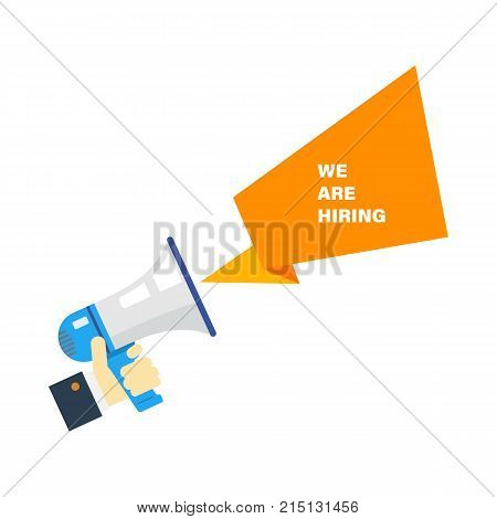 Megaphone With We're Hiring Speech. Vector illustration