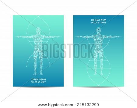 Cover or poster design with human body, scientific and technological concept, vector illustration