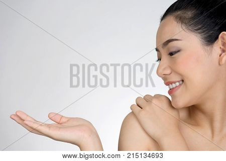 Beautiful Asia Woman Face And Hand Concept Beauty Skin Care