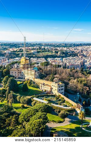 Radio Vaticana administration building and radio masts at Vatican City