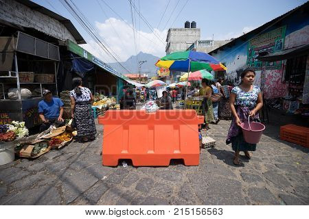 April 17,2016 San Pedro la Laguna: the main street of the town is closed for the duration of the Sunday market