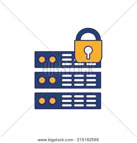 Web hosting and padlock of data center and base theme Isolated design Vector illustration