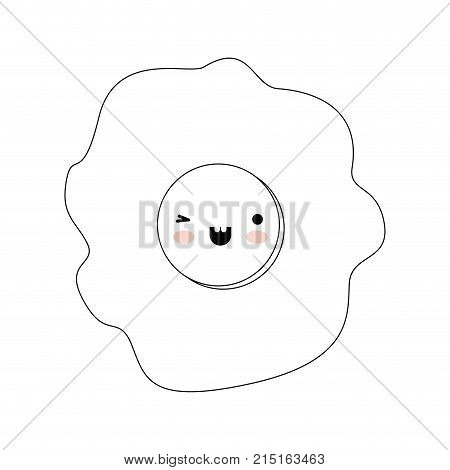 kawaii fried egg in monochrome silhouette on white background vector illustration