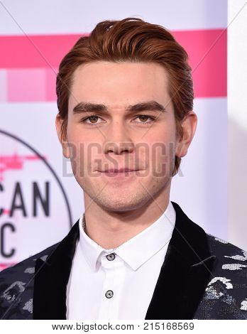 LOS ANGELES - NOV 19:  KJ Apa arrives for the 2017 American Music Awards on November 19, 2017 in Los Angeles, CA                