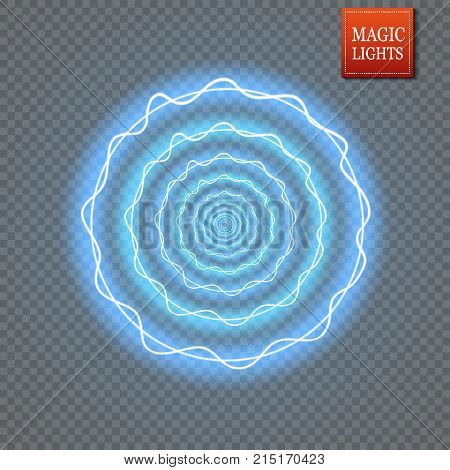 Magic Fantasy Portal. Futuristic Teleport. Light Effect. Blue Candles Rays Of A Night Scene With Spa