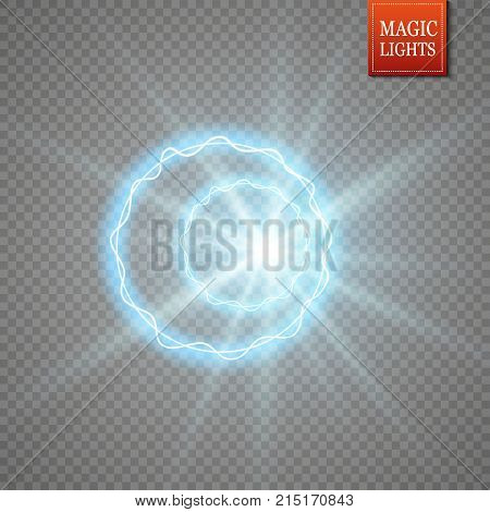 Magic Fantasy Portal. Futuristic Teleport. Light Effect. Blue Candles Rays Of A Night Scene With Spa