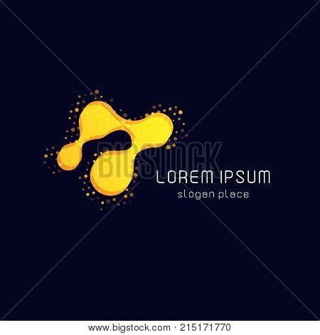 Abstract molecules design. Vector illustration. Atoms. Medical logo, icon, sign, symbol. Molecular structure with yellow spherical particles