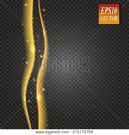 Set Of Magic Glowing Spark Swirl Trail Effect Isolated On Transparent Background. Bokeh Glitter Wave