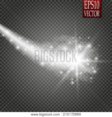 Set Of Magic Glowing Spark Swirl Trail Effect Isolated On Transparent Background. Bokeh Glitter Wave