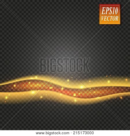 Set Of Magic Glowing Spark Swirl Trail Effect Isolated On Transparent Background. Bokeh Glitter Wave