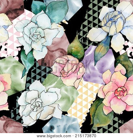 Wildflower gardenia flower pattern in a watercolor style. Full name of the plant: gardenia . Aquarelle wild flower for background, texture, wrapper pattern, frame or border.