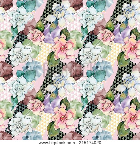 Wildflower gardenia flower pattern in a watercolor style. Full name of the plant: gardenia . Aquarelle wild flower for background, texture, wrapper pattern, frame or border.