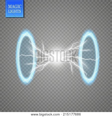 Magic Fantasy Portal. Futuristic Teleport. Light Effect. Blue Candles Rays Of A Night Scene With Spa