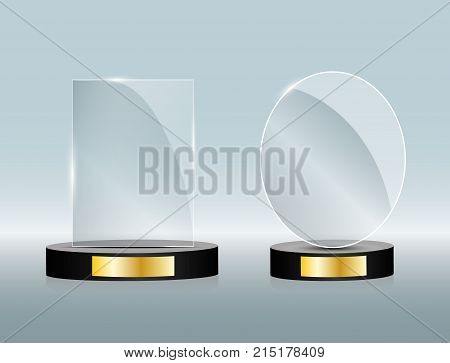 Empty Glass Award Isolated, Transparent Trophy Template. Vector Element, Eps10. Vector