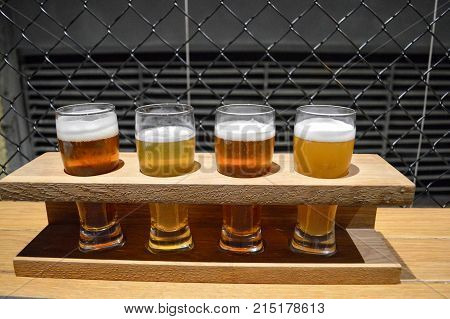four glasses of beer in the digustation