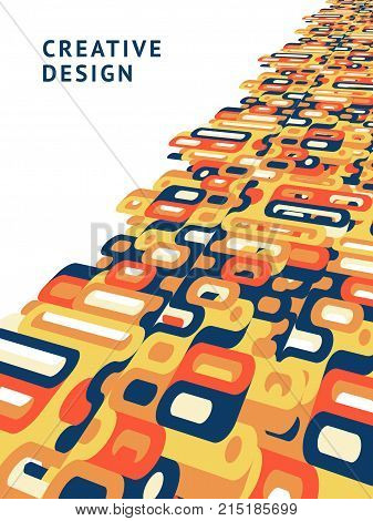 Vector design template of the abstract vertical A4 cover in retro style from multi-colored geometric shapes for the design of catalog, brochure, flyer, magazine, poster, postcard, presentation.