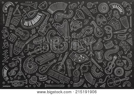 Vector hand drawn doodles cartoon set of classical musical instruments objects and elements