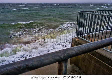A view of the West Seattle shoreline on a stormy day.