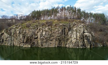 Aerial view of the rocks. Beautiful view of the river landscape