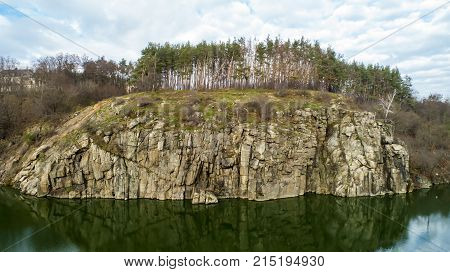 Aerial view of the rocks. Beautiful view of the river landscape