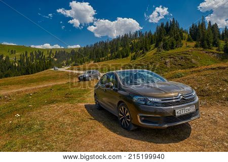 KHULO, GEORGIA - 08 August 2017: Challenging mountain unpaved road between Akhaltsikhe-Batumi near Khulo village of Georgian Adjara region