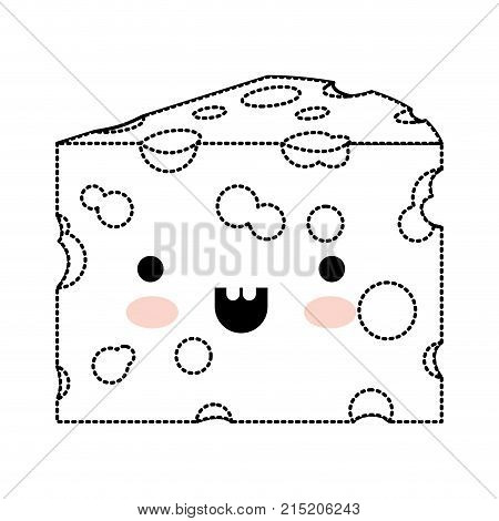 kawaii cheese slice in black dotted silhouette vector illustration