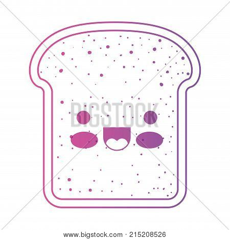 kawaii bread slice in degraded magenta to purple color contour vector illustration