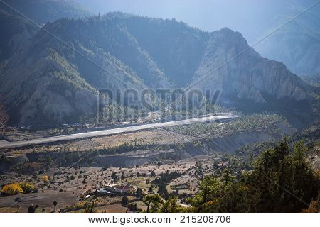 Airport ranway in the Himalaya mountains, Annapurna region, Nepal