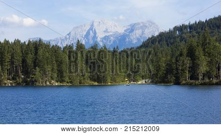 Hintersee with view to the Hochkalter at the bavarian alps