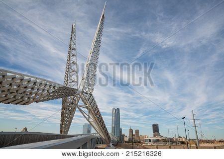 OKLAHOMA CITY, OK - OCTOBER 11, 2017: The Skydance Pedestrian Bridge over interstate 40 in Oklahoma City OK