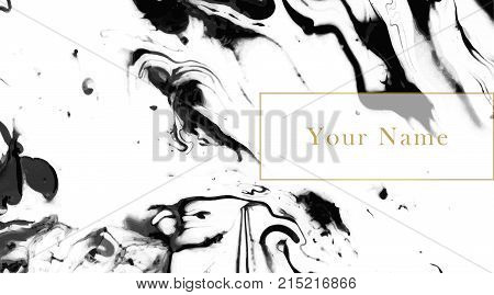 Business Card Template Set. Elegant, Abstract Branding With Marble Texture And Golden Frame With Pla