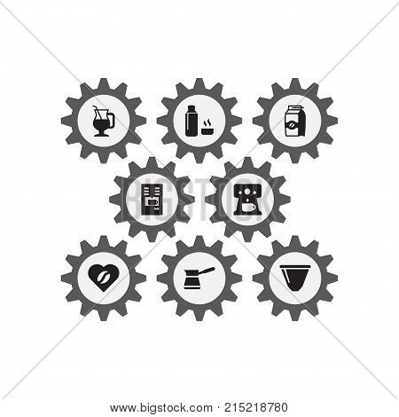 Collection Of Heart, Ibrik, Coffeemaker And Other Elements.  Set Of 8 Drink Icons Set.