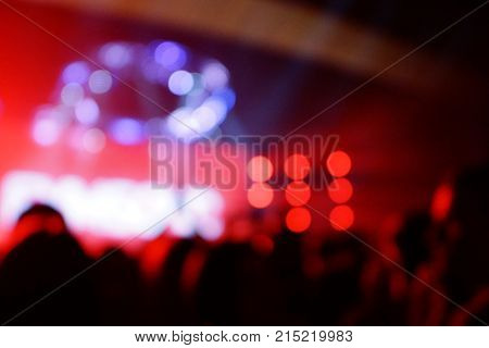 Texture Blur Scene Multicolored Lights And Smoke In Concert With Silhouettes Of Peoplebackground For