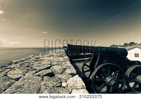 Fort Christiansoe naval fortress with cannons near island Bornholm in the Baltic Sea Denmark Scandinavia Europe.