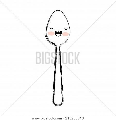 kawaii spoon cute in monochrome blurred silhouette vector illustration