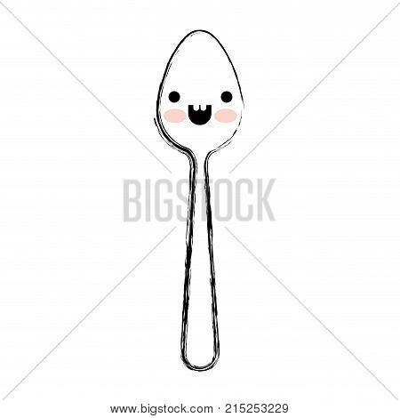 kawaii spoon expression in monochrome blurred silhouette vector illustration