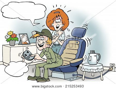 Cartoon illustration of a mechanic sitting in his car seat