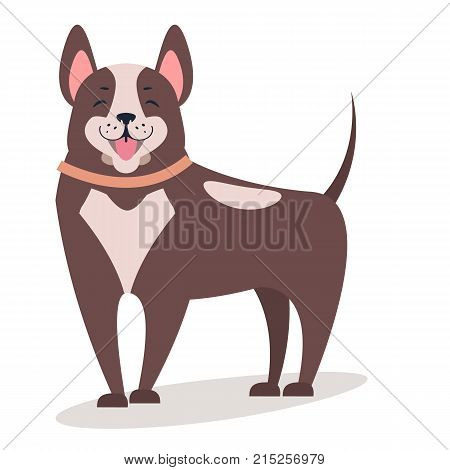 Smiling dog isolated on white vector illustration in flat design. Happy big domestic animal with standing ears in brown color with light spots