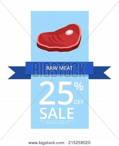 Raw meat 25 off sale vector illustration on light-blue and white background with image of ham followed by your own text below the picture