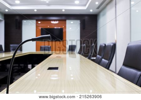 Microphone and modern table boardroom Business meeting room. luxurious meeting room in a big corporation.