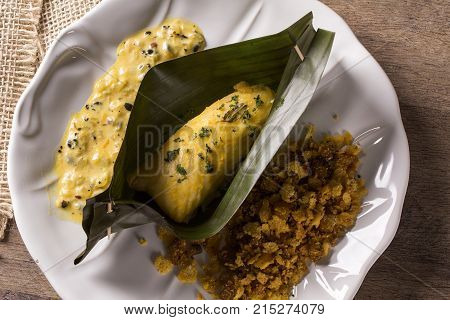 Fried Fish With Farofa And Passion Fruit Sauce - Traditional Amazonian Dish - Filhote Caboclo