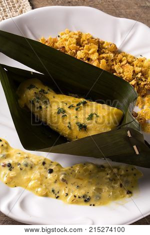 Fried Fish With Farofa And Passion Fruit Sauce - Traditional Amazonian Dish - Filhote Caboclo