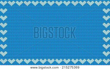 Light Blue Fabric Knitted Background Framed With Knit Hearts.