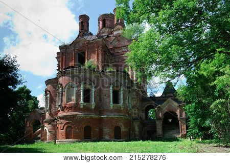 Vysokoye, Russia - July 02, 2011: Church of the Tikhvin Mother of God in the territory of the Count Sheremetyev's estate in the village of Vysokoye Smolensk region.